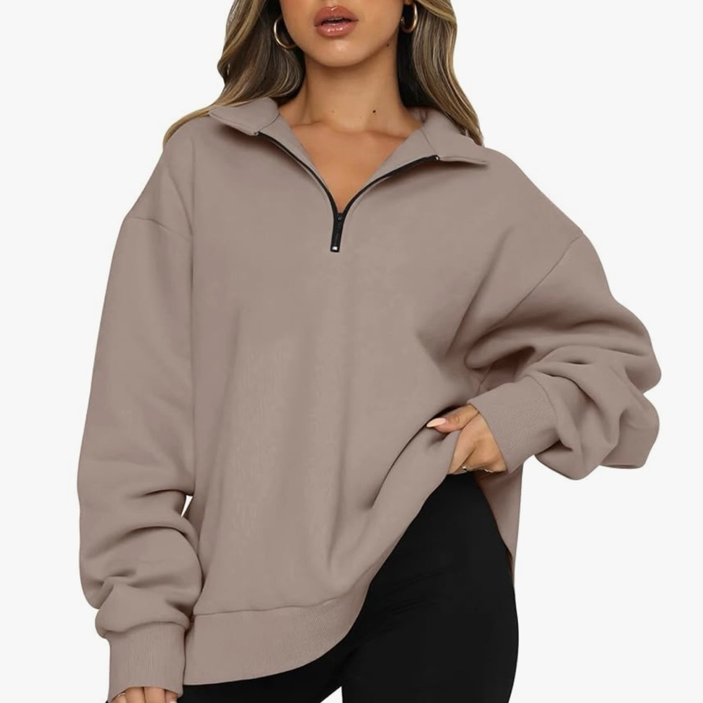 Women's Casual Taupe Zip-Up Sweatshirt